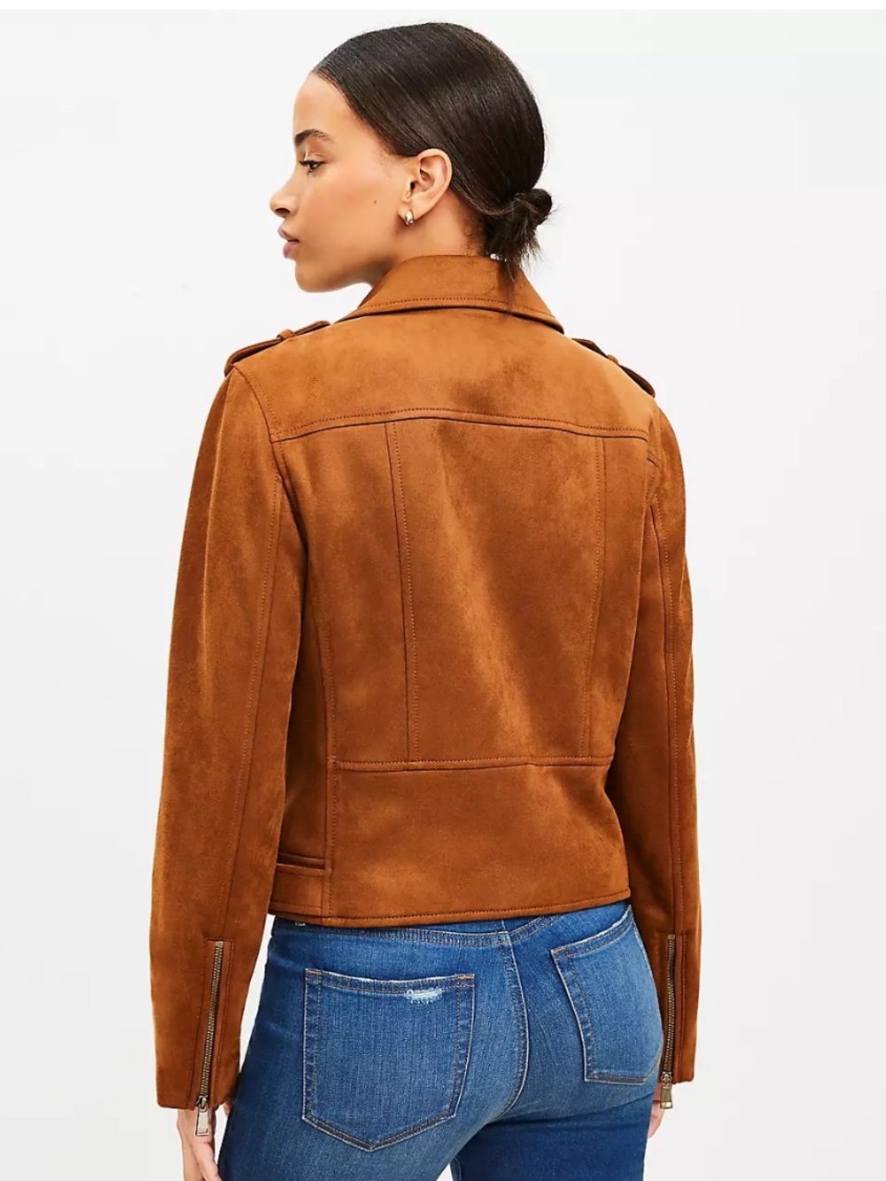 LOFT NWT Camel Brown Faux Suede Motorcycle Jacket. XS, but runs big. Smoke Free! - Picture 3 of 7